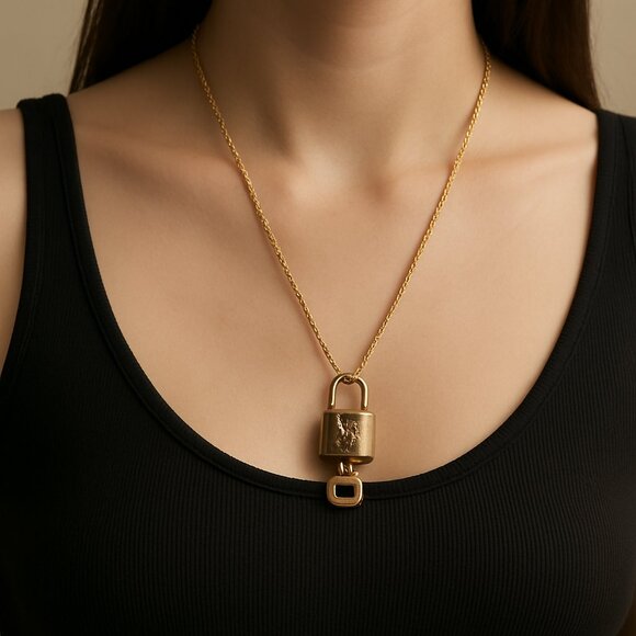 Louis Vuitton Jewelry - Authentic Louis Vuitton vintage patina Lock Key Necklace Gold Tone w/ 24" Chain